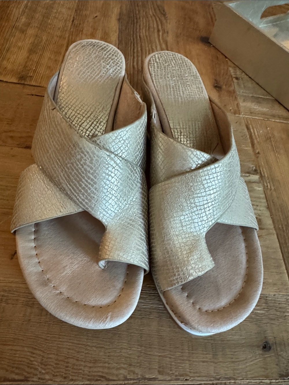 Donald Pliner leather sandals. Size 8.  Gold Platino color. 2.5 heel